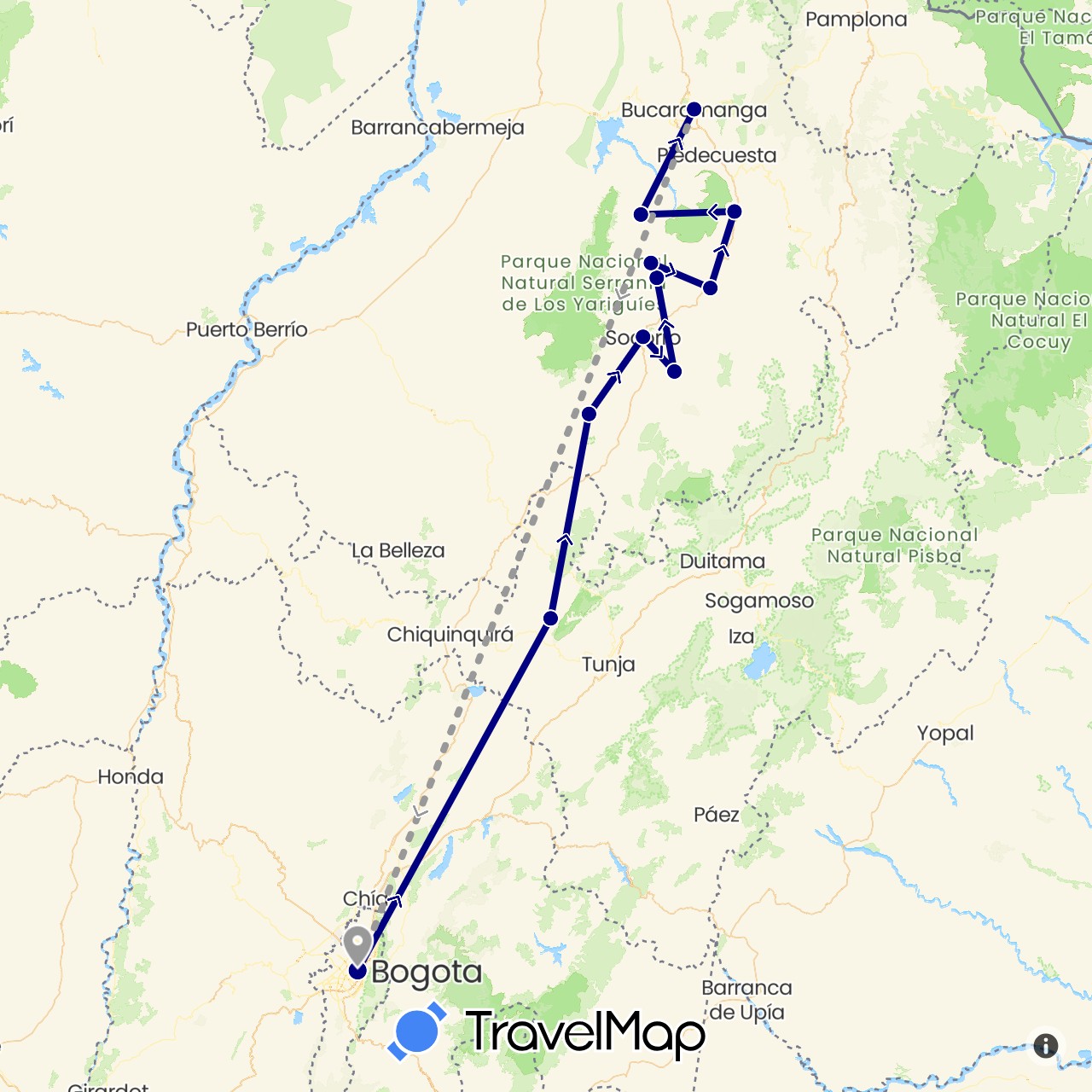 TravelMap itinerary: driving, plane in Colombia (South America)