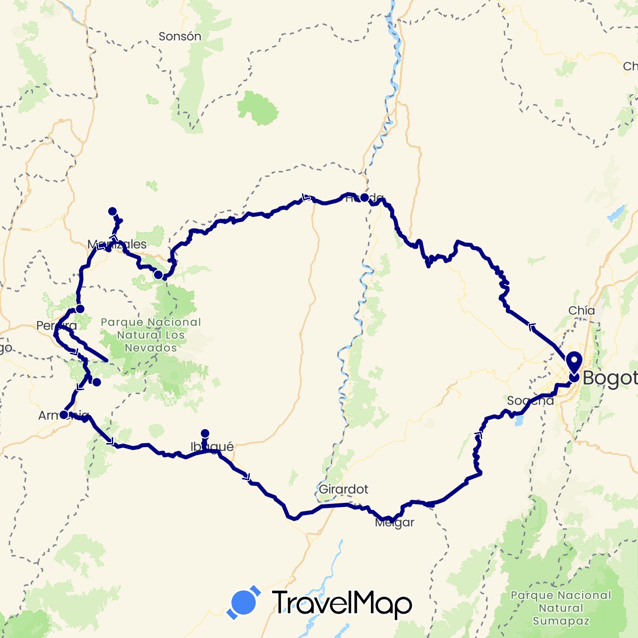 TravelMap itinerary: driving in Colombia (South America)